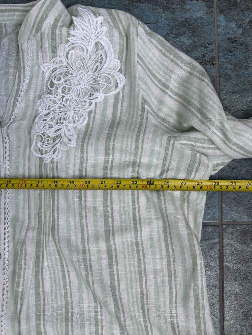 Ruby Rd Size 3X Linen Blend Button Up Shirt Stripe Crochet Resort Office Travel - Picture 7 of 8